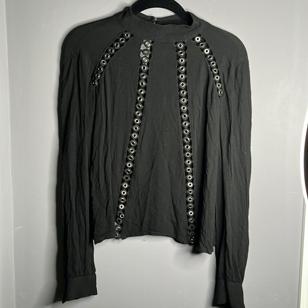 Marciano Black Long Sleeve Top Grommet Detail Small